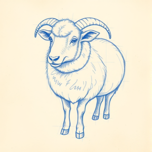 Rough Blue Pencil Sketch Sheep Tattoo