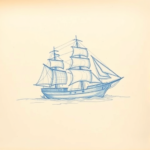 Rough Blue Pencil Sketch Ship Tattoo