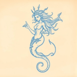 Rough Blue Pencil Sketch Siren Tattoo