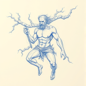 Rough Blue Pencil Sketch Sisyphus Tattoo