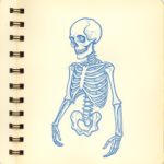 Rough Blue Pencil Sketch Skeleton Tattoo