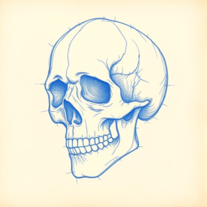 Rough Blue Pencil Sketch Skull Tattoo