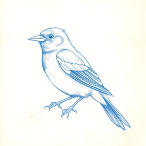 Rough Blue Pencil Sketch Sparrow Tattoo