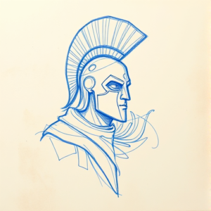 Rough Blue Pencil Sketch Spartan Tattoo
