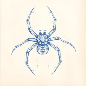 Rough Blue Pencil Sketch Spider Tattoo
