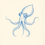 Rough Blue Pencil Sketch Squid Tattoo