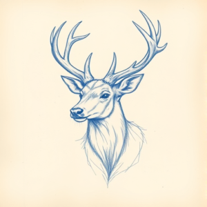 Rough Blue Pencil Sketch Stag Tattoo