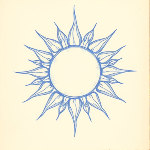 Rough Blue Pencil Sketch Sun Tattoo