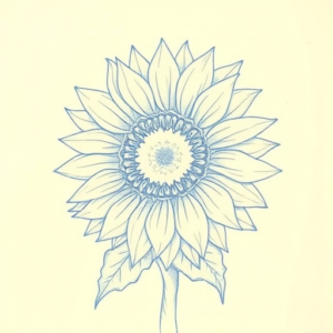 Rough Blue Pencil Sketch Sunflower Tattoo