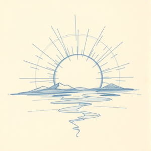 Rough Blue Pencil Sketch Sunrise Tattoo