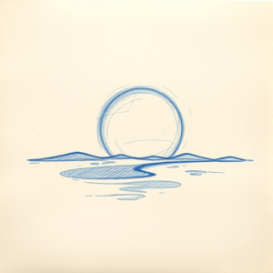 Rough Blue Pencil Sketch Sunset Tattoo