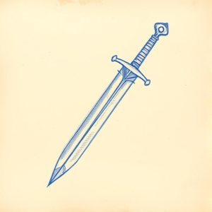 Rough Blue Pencil Sketch Sword Tattoo