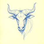 Rough Blue Pencil Sketch Taurus Tattoo