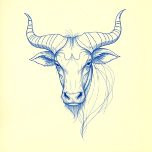 Rough Blue Pencil Sketch Taurus Tattoo