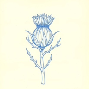 Rough Blue Pencil Sketch Thistle Tattoo