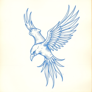 Rough Blue Pencil Sketch Thunderbird Tattoo