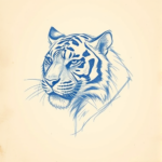 Rough Blue Pencil Sketch Tiger Tattoo