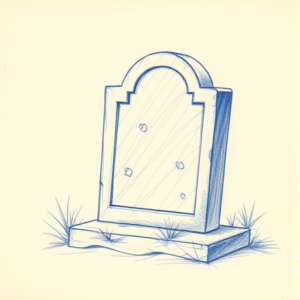 Rough Blue Pencil Sketch Tombstone Tattoo