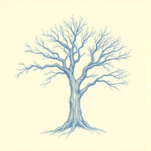 Rough Blue Pencil Sketch Tree Tattoo