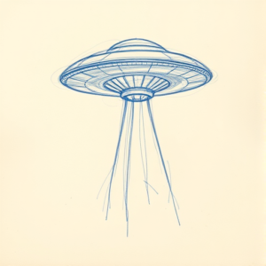 Rough Blue Pencil Sketch Ufo Tattoo