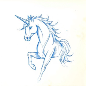 Rough Blue Pencil Sketch Unicorn Tattoo