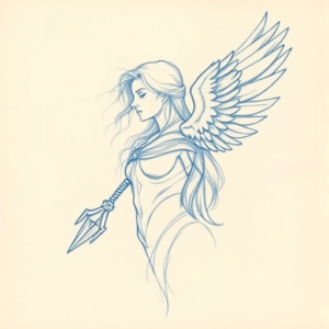 Rough Blue Pencil Sketch Valkyrie Tattoo