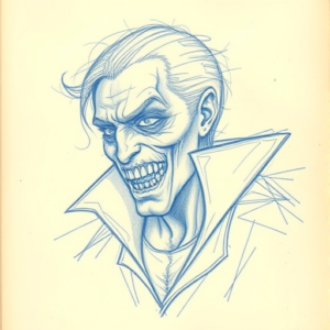 Rough Blue Pencil Sketch Vampire Tattoo