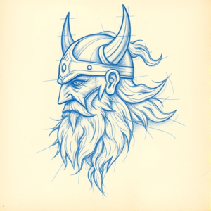 Rough Blue Pencil Sketch Viking Tattoo