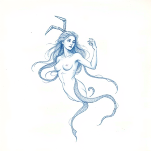 Rough Blue Pencil Sketch Virgo Tattoo