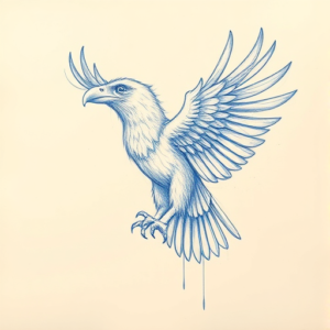 Rough Blue Pencil Sketch Vulture Tattoo