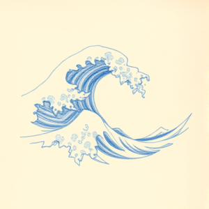 Rough Blue Pencil Sketch Wave Tattoo
