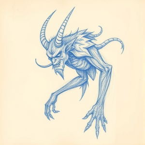 Rough Blue Pencil Sketch Wendigo Tattoo
