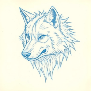 Rough Blue Pencil Sketch Werewolf Tattoo