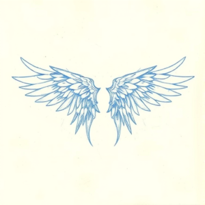 Rough Blue Pencil Sketch Wings Tattoo