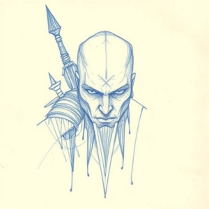 Rough Blue Pencil Sketch Witcher Tattoo