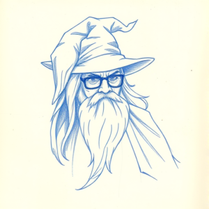 Rough Blue Pencil Sketch Wizard Tattoo