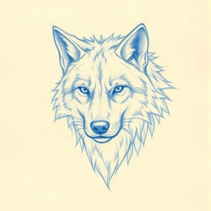 Rough Blue Pencil Sketch Wolf Tattoo
