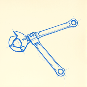 Rough Blue Pencil Sketch Wrench Tattoo