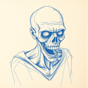 Rough Blue Pencil Sketch Zombie Tattoo