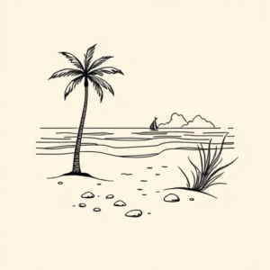 Single Line Beach Tattoo