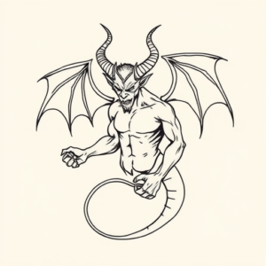 Single Line Demon Tattoo