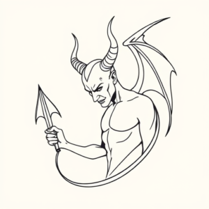 Single Line Devil Tattoo