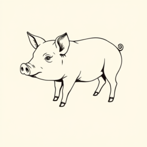 Single Line Pig Tattoo