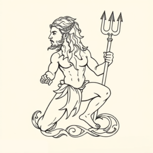 Single Line Poseidon Tattoo