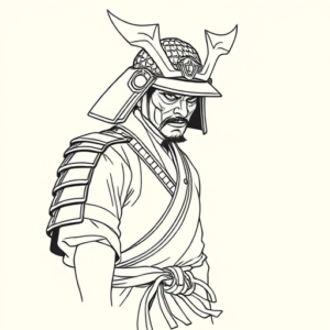 Single Line Samurai Tattoo