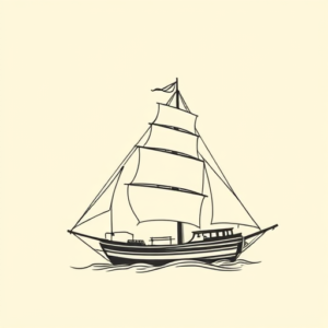 Single Line Ship Tattoo