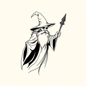 Single Line Wizard Tattoo
