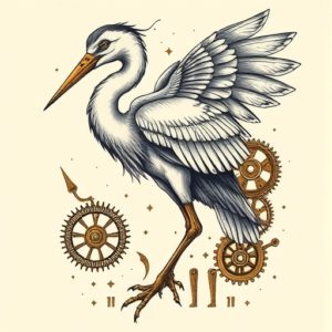 Steampunk Heron Tattoo