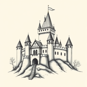 Stick-And-Poke Castle Tattoo