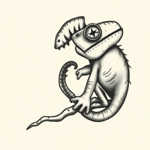 Stick-And-Poke Chameleon Tattoo